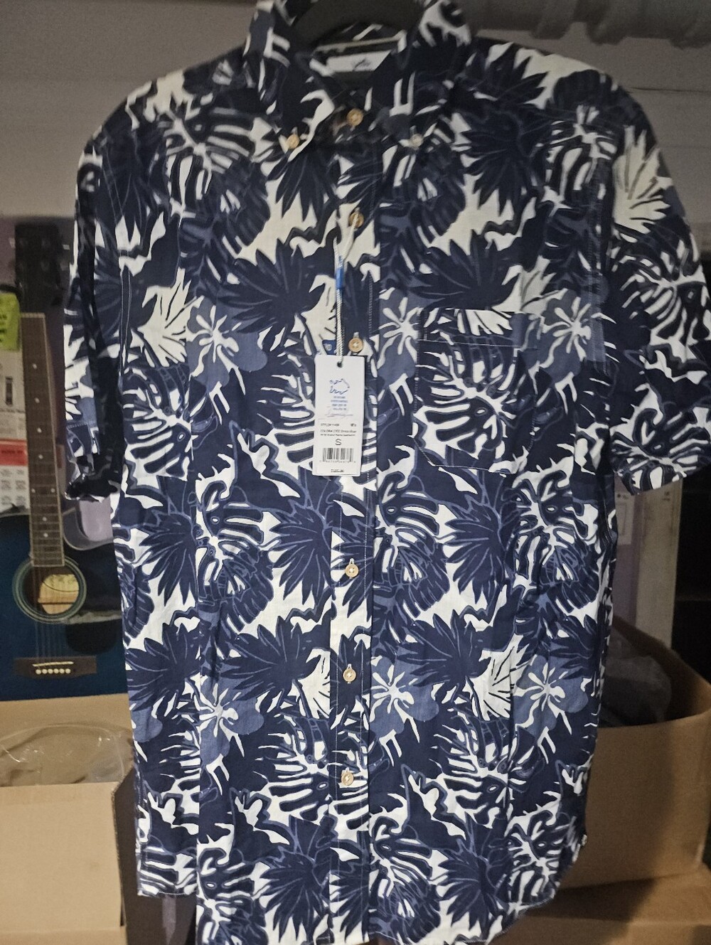 Southern Tides navy and White Tropical Button-Down Shirt